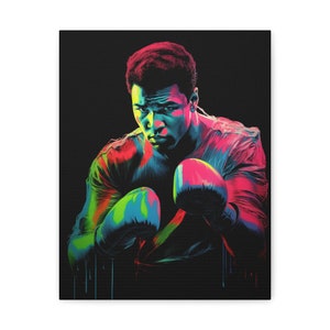 Canvas Gallery Wraps, Gloved Champion: Muhammad Ali in Neon Boxing Illustration