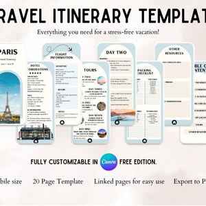 Travel Itinerary Mobile Template, Digital Travel Planner,  Editable Canva Trip Organizer, Traveling Guide, Travel Agent Vacation Checklist