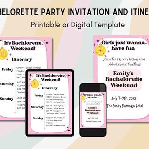 Retro Bachelorette Invitation and itinerary template, Digital Bachelorette Invitation, Bachelorette itinerary template, party itinerary, Hen