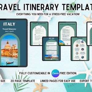 Travel Itinerary Mobile Template Digital Editable Travel Planner Travel Organizer Canva Trip Organizer Traveling Guide Vacation Checklist