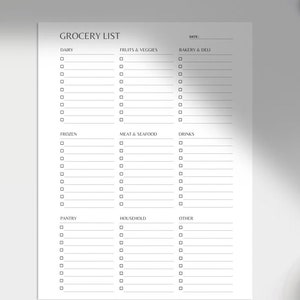 Printable Grocery List Template Grocery Planner  Food Shopping List