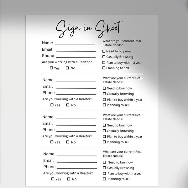 Open House Sign In Sheet Editable Canva Template & PDFs | Real Estate Marketing | Realtor Open House Flyers and Forms | Instant Download