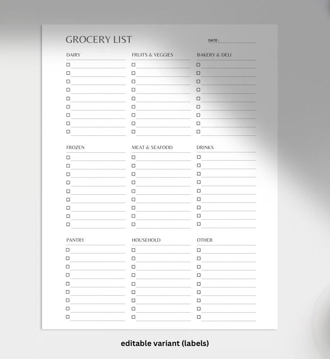 Printable Grocery List Template Grocery Planner Food Shopping List Etsy