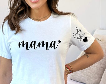 Personalized Mama Shirt with Kids Names on Sleeve, Personalized Mom
