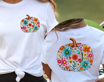 Vintage Floral Pumpkin Shirt, Floral Pumpkin Fall Shirt, Coquette Halloween Ghost Shirt, Girly Halloween Bow Tee Spooky Tee