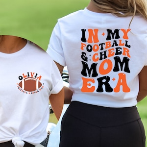Cheer and Football Mom Shirt, Personalized Gift for Cheer Mom, Mom of Both Custom Shirt Cheer Football Mom Era Kids Name