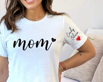 Personalized Mom Shirt with Kids Names on Sleeve: Custom Mama Gift