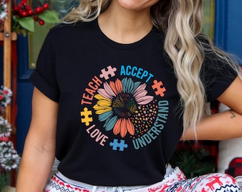 Floral Teacher Shirt: Autism Awareness, Teach Love Grow