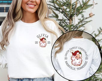 Sweat-shirt de Noël personnalisé pour la famille : Réunion de famille de Noël 2026 avec nom personnalisé