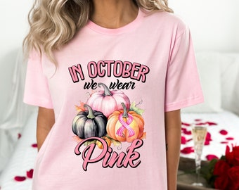 Halloween Witch October Cancer Awareness T-Shirt, In October We Wear Pink Shirt, Breast Cancer Fighter Shirt, Cancer Support Tee