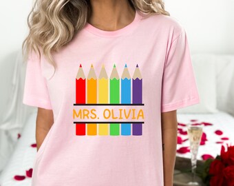 Personalized Crayon Teacher Shirt, Back to School Gift