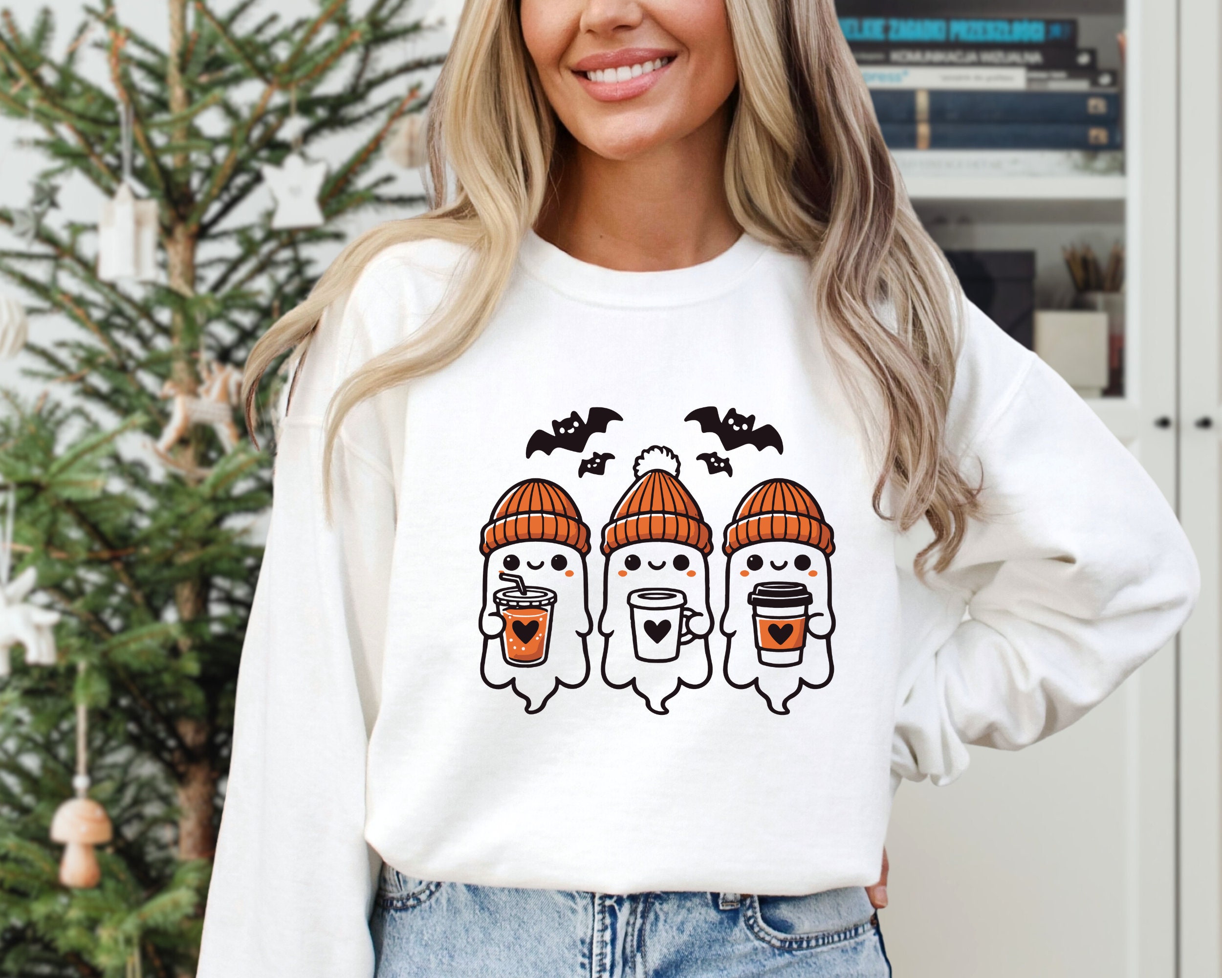 Cute Coffee Ghosts Sweatshirt, Halloween Ghost Hoodie, Cozy Autumn Ghosts Crewneck, Spooky Coffee, Halloween Hoodie, Perfect Halloween Gift