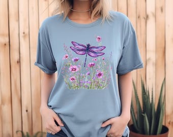 Comfort Colors Dragonfly Floral Shirt, Boho Cottagecore Tee