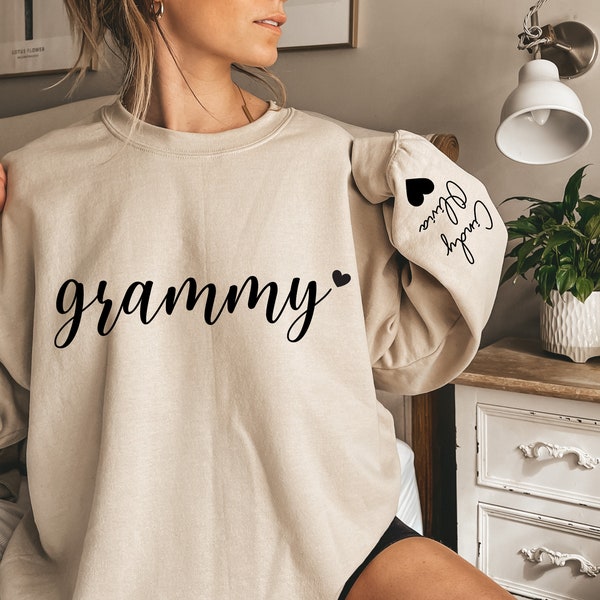 Personalized Grammy Sweatshirt with Kids Names on Sleeve, Personalized Grammy Hoodie, Grandma Gift from Grandkids, Grandma Gift