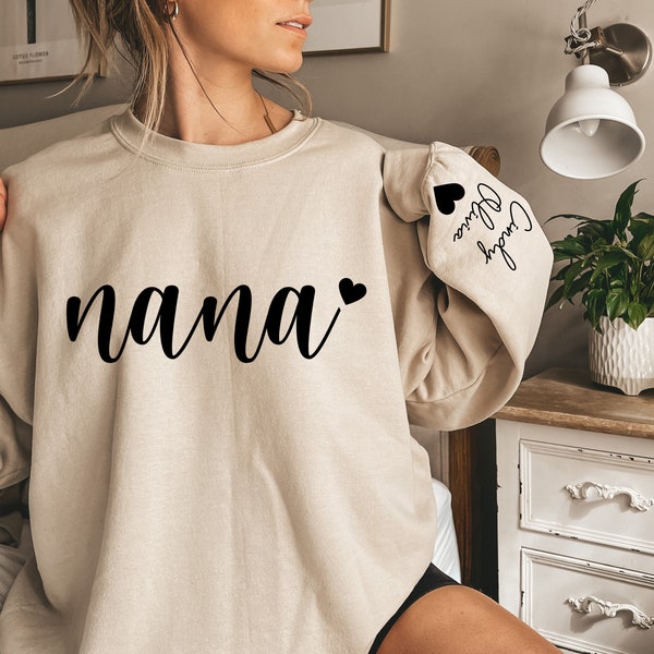 Personalized Nana Sweatshirt with Kids Names on Sleeve, Personalized Nana Sweater, Nana Gift from Grandkids, Cute Grandma Shirt,Grandma Gift