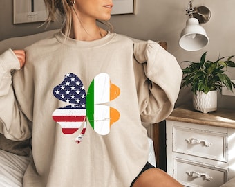 St. Patrick's Day Irish American Flag USA Gift Sweatshirt, St Patricks Day Hoodie, Retro American Flag St Patricks Day