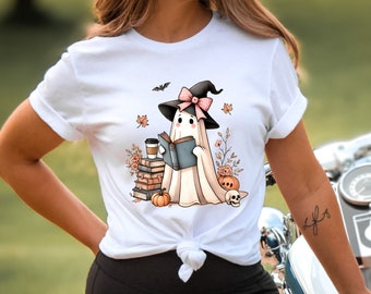 Halloween Ghost Shirt, Bookish Ghost Shirt, Ghost Reading Shirt, Book Lover Gift, Womens Halloween Shirt, Spooky Season Shirt