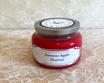 Hand Poured Soy Candle Red Fall Apple Scented in Apothecary Style Jar and Lid