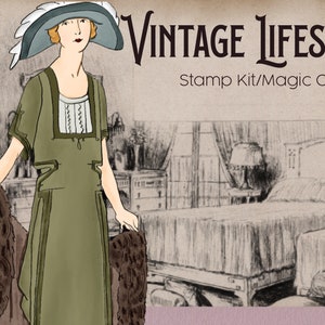 Vintage Lifestyle procreate stamp kit and canvases| Fashion| digital scrapbooking| vintage procreate
