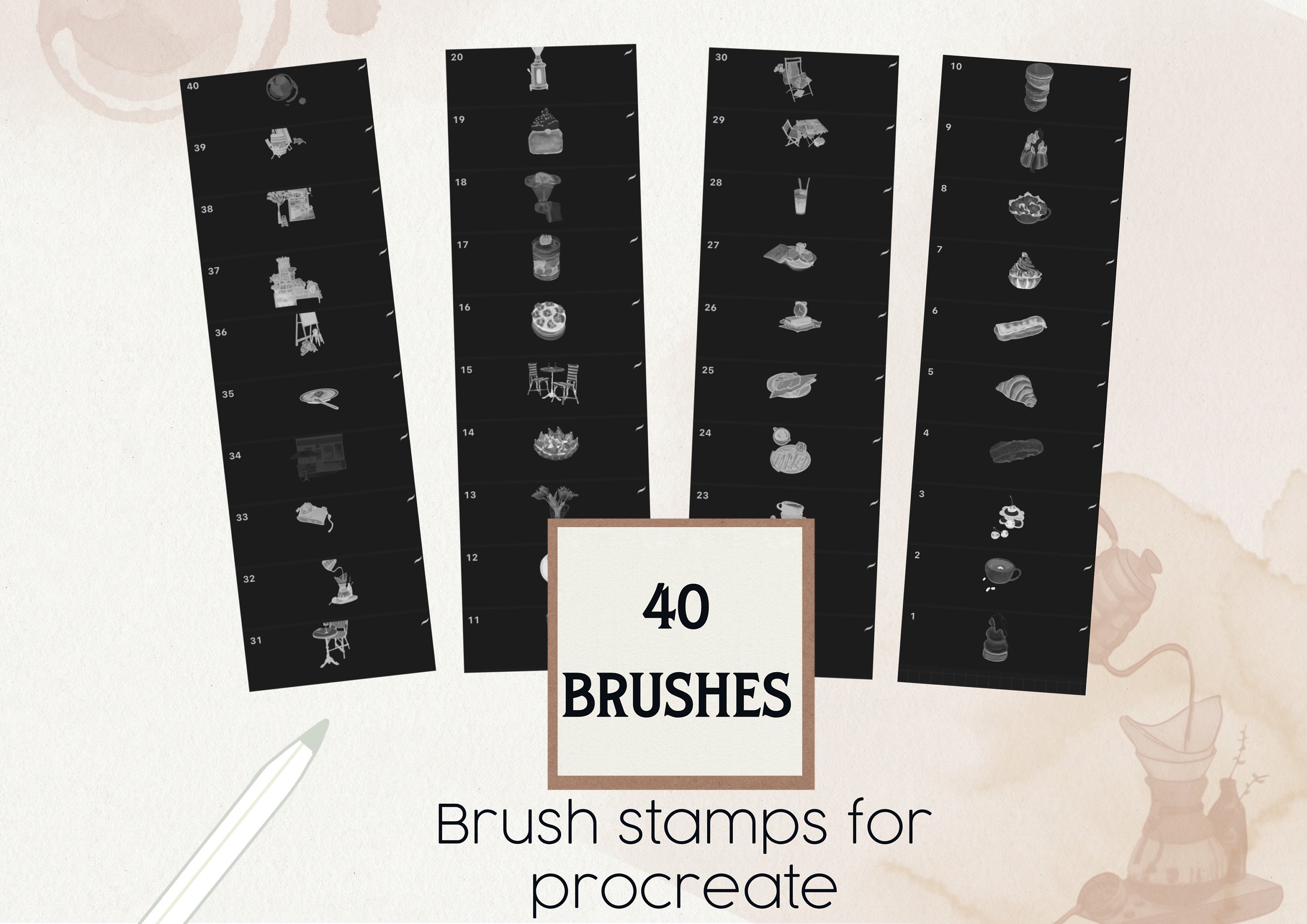 French Cafe Digital Drawing Kit for Procreate, Procreate Watercolor