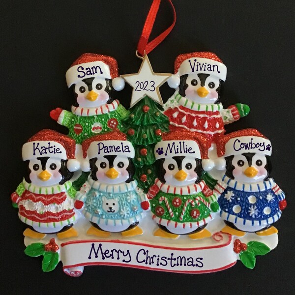 Ugly Sweater Penguins Ornament - Personalized Christmas Ornament for Families Sized 2-6