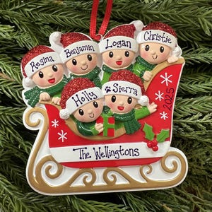 NEW! Sleigh Ride Ornament - Personalized Ornament for Families Sized 2 - 6