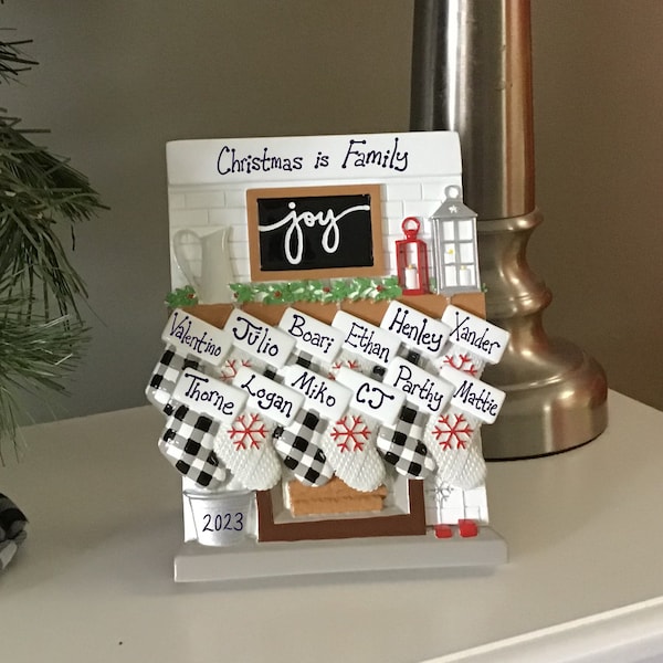 Fireplace Mantle Tabletopper - Personalized for Families Sized 2-12, Christmas Tabletopper Decoration