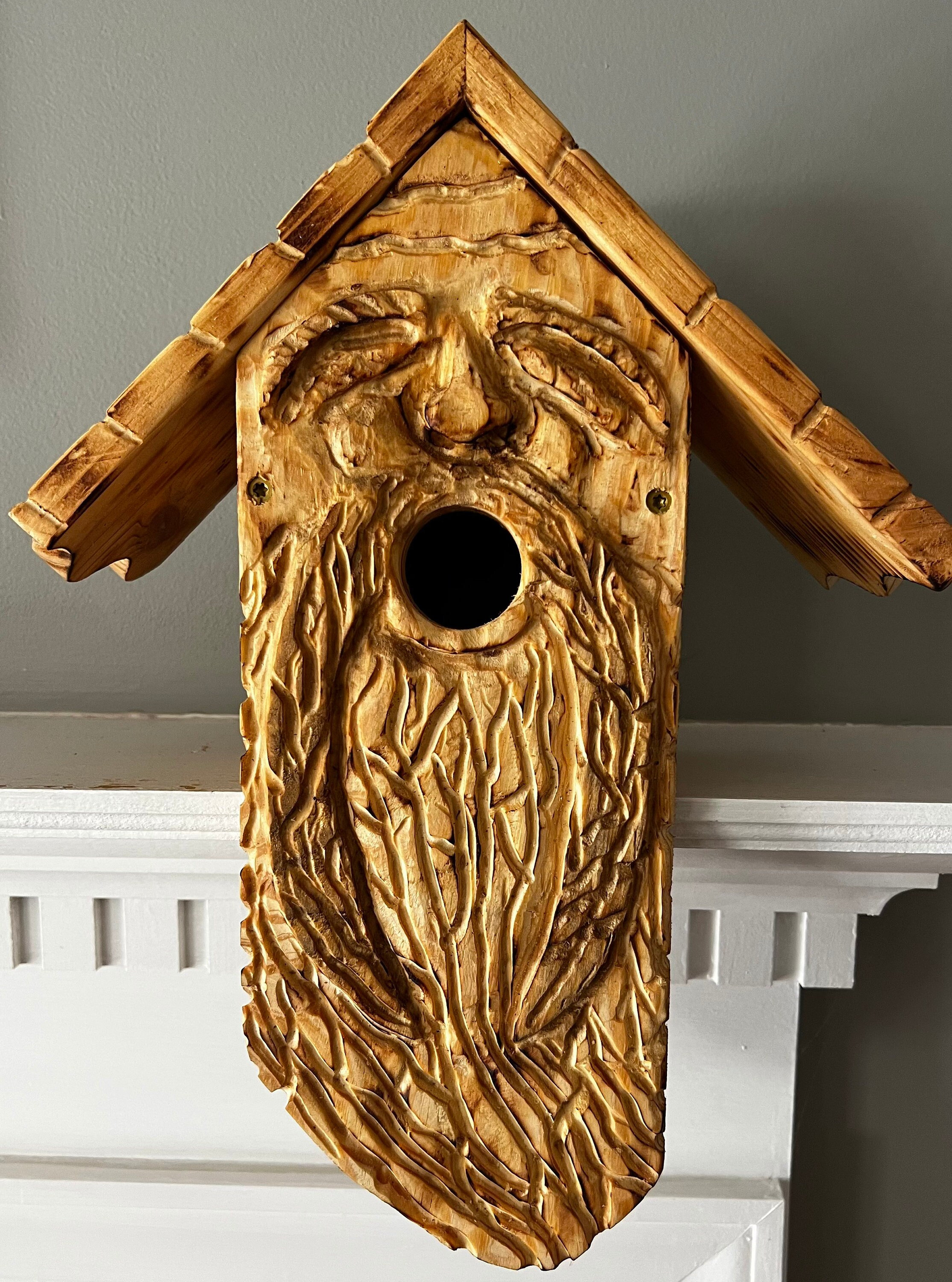 Handcarved Wood Spirit Birdhouse Etsy