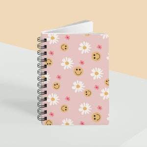 Flower Smiley Spiral Bound Notebook | Cute Floral Journal | Trendy Notebook for Home Office