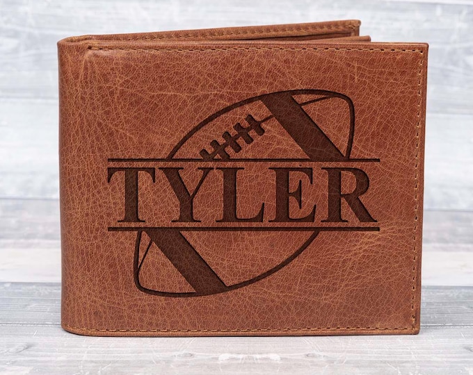 Football,Personalized Leather Wallet,Custom Leather Wallets,Football Players,Football Team Sport Fans Gift,Him Dad Father Boy Christmas Gift