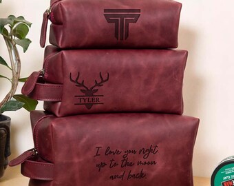 Personalized Leather Toiletry Bag for Men, Christmas Gifts for Him Travel Essentials Dopp Kit Men,Personalized Groomsmen Gifts for Wedding