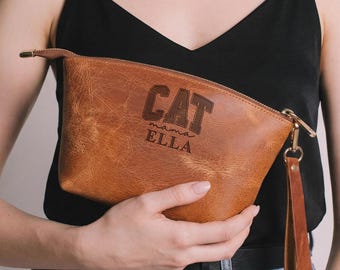 Neceser personalizado, neceser de cosméticos personalizado, regalo del Día de la Madre para mamá, regalo de cumpleaños para ella, neceser de maquillaje Cat Mama, neceser de maquillaje de cuero