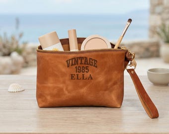 Neceser personalizado, neceser de piel, regalo para damas de honor, neceser con monograma, estuche para brochas de maquillaje, neceser de viaje, regalo para el Día de la Madre
