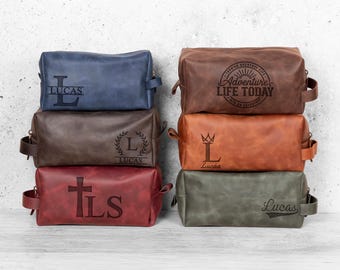 Neceser de cuero personalizado, regalo para padrinos de boda, regalo de aniversario para hombres, neceser de cuero, regalo de cumpleaños, regalo de Navidad, regalo para papá