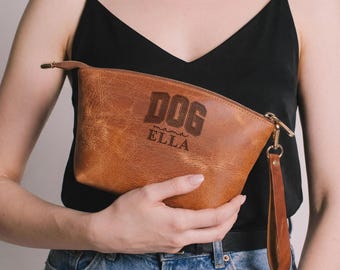 Neceser personalizado, neceser de cosméticos personalizado, regalo del Día de la Madre para mamá, regalo de cumpleaños para ella, neceser para amantes de los perros, neceser de maquillaje de cuero