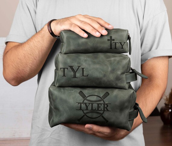 Personalized Baseball Leather Toiletry Bag Mens, Baseball Team