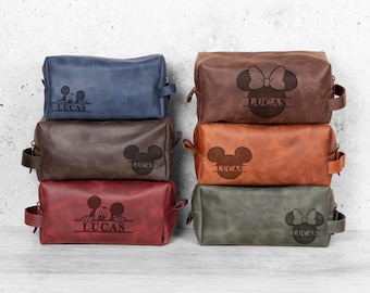 Neceser de cuero Disney, neceser de cuero, regalo para amantes de Minnie y Mickey, neceser de afeitar personalizado, neceser Disney personalizado, bolso de viaje para hombre