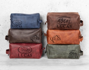 Equipos de fútbol, neceser personalizado, estuche de viaje de piel para hombre, jugadores de fútbol americano, estuche de viaje de piel personalizado, NFL, aficionado al deporte, idea de regalo de Navidad
