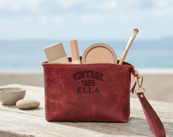 Neceser de cuero personalizado, neceser a medida, regalo para damas de honor, neceser grabado, el mejor regalo para el Día de la Madre, ideas de regalo para la abuela