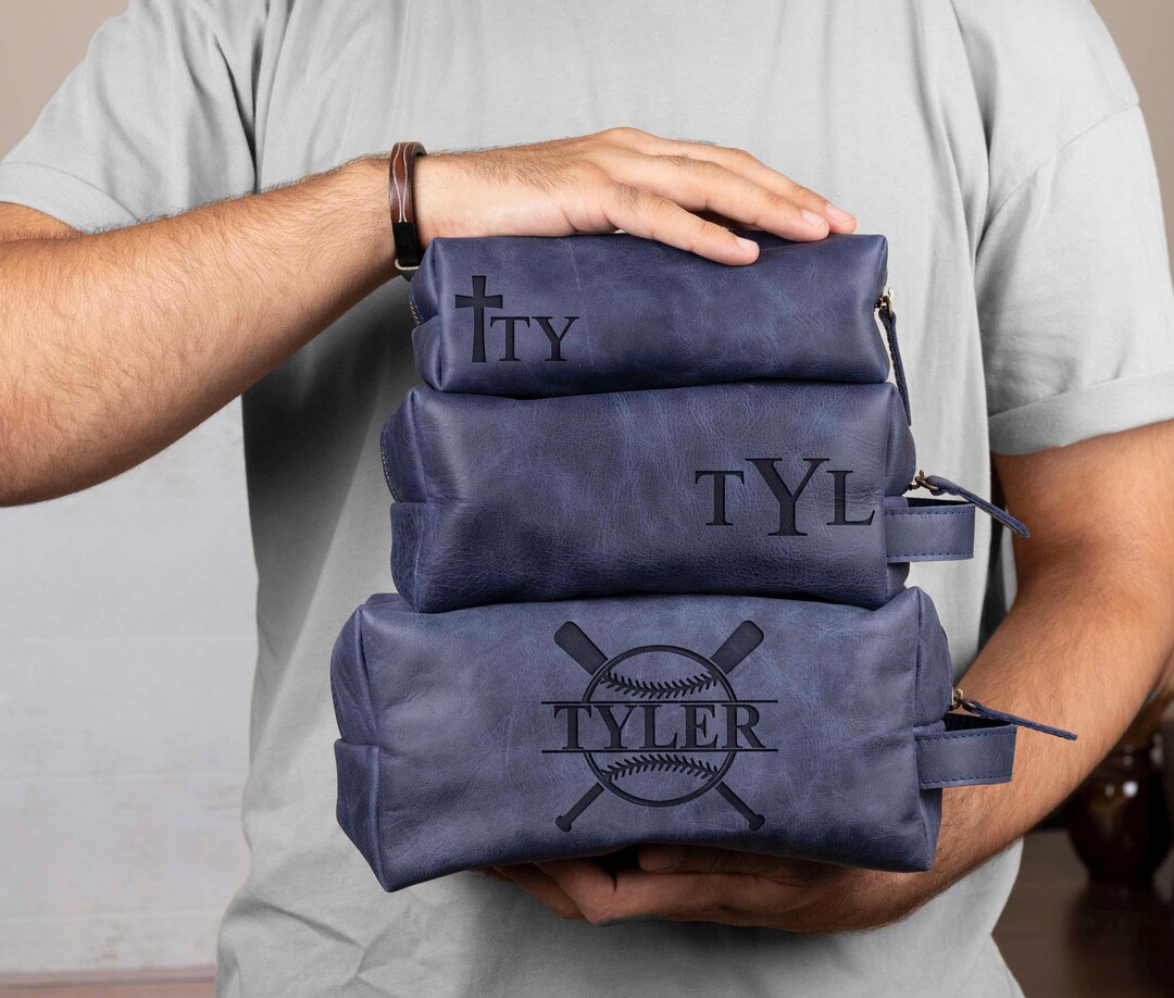 Baseball Themed Dopp Kit, Personalized Leather Toiletry Bag for Man ...