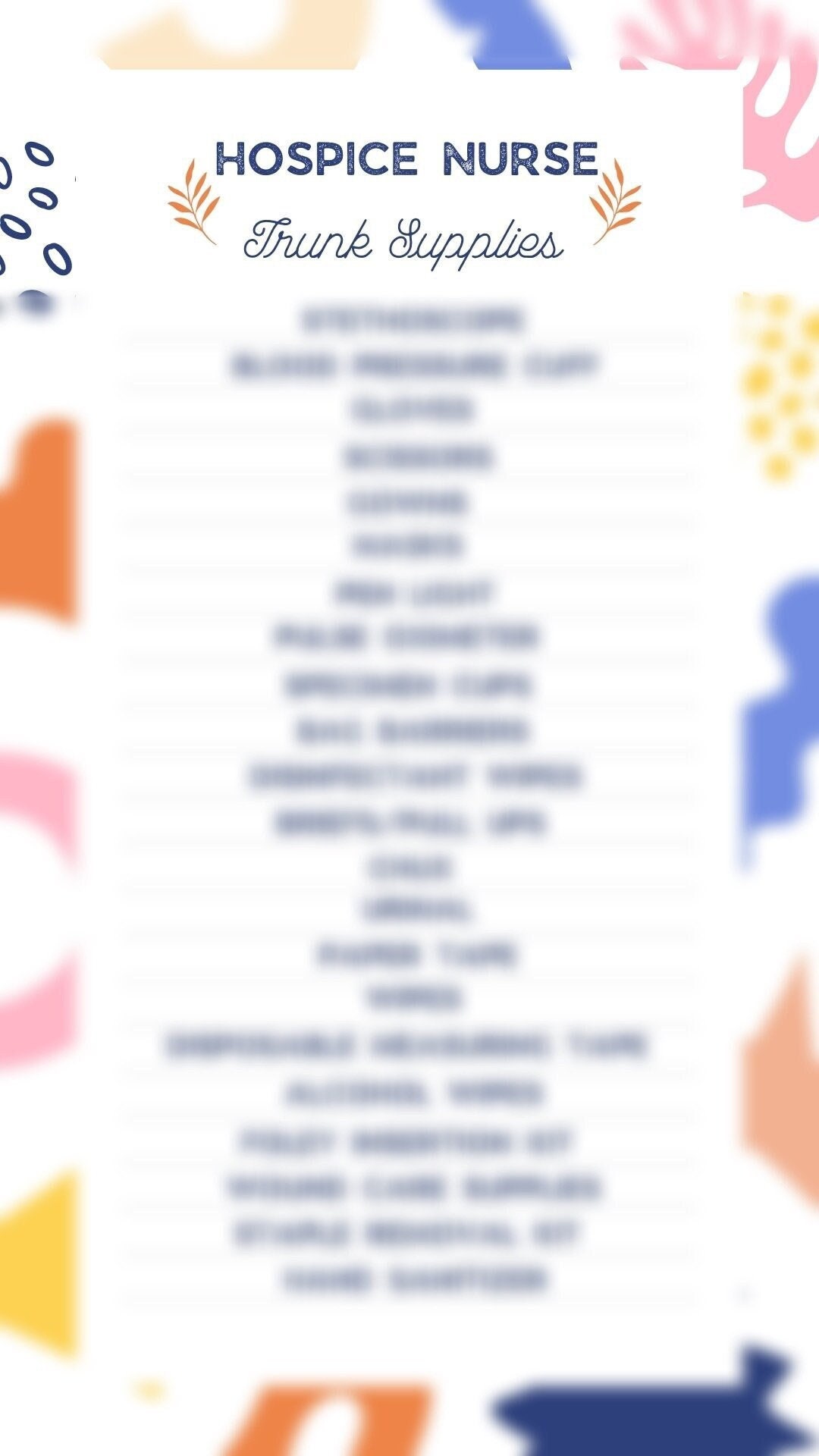 Printable PDF Hospice Nurse Trunk Supplies Car Stock List Etsy