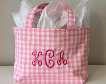Custom Monogrammed Gingham Tote Bag