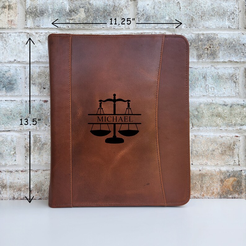 Engraved Zipper Portfolio, Law School Portfolio, Leather Attorney Gifts