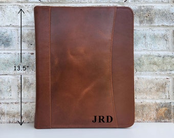 Leather Portfolio for Men, Personalized Portfolio, Christmas Gift, Gift For Him, Gift For her, Leather Padfolio Gift with Zipper