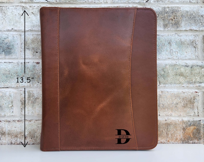 Customizable Leather Portfolio with zipper, Leather Briefcase Gift, Professional Organizer, Custom Logo Options Available