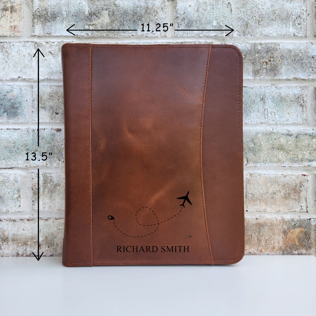 Engraved Leather Briefcase With Zipper, Best Gift for Traveler