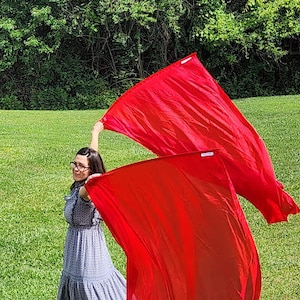 Atonement- Red Single Layer Silk Worship, Praise, Dance Flags Set of 2