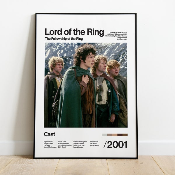 Lord of the Ring - The Fellowship of the Ring - 2001 - Elijah Wood Ian McKellen - Movie TV Series Poster Artwork White Print Gift Vintage