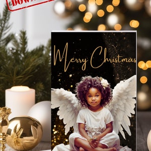 Cartão de Natal para impressão | Cartão de férias para impressão 5 x 7 | Cartão de Natal do anjo | Download digital | Em branco | Download instantâneo | PDF