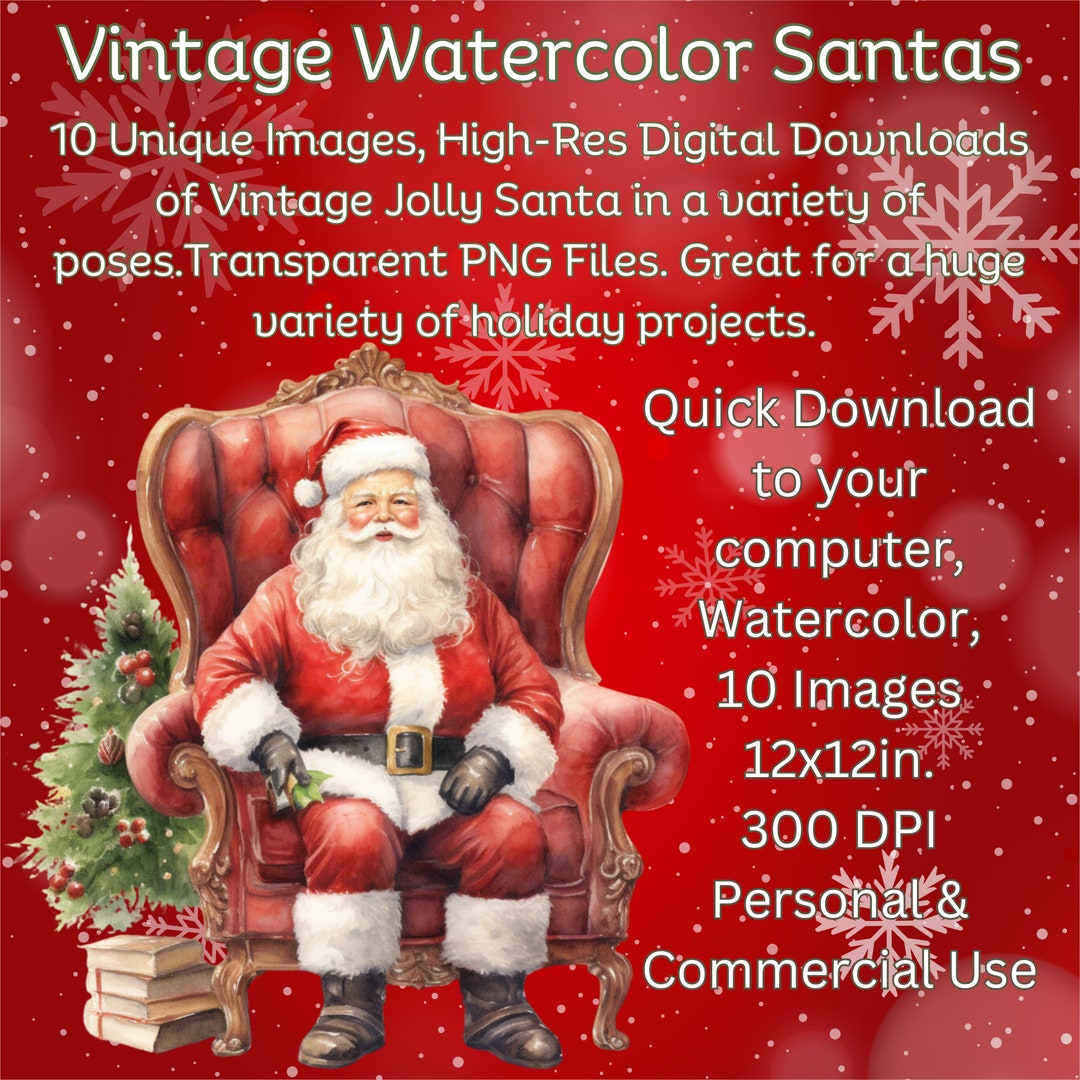 Vintage Santa, Watercolor Santas, Digital Download, Scrapbooking ...